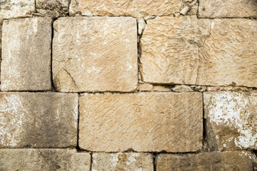 Peleas de Arriba, Spain. Stonemasonry with mason's mark from the ancient former Monastery of Valparaiso used in new houses and walls of the town of Peleas de Arriba