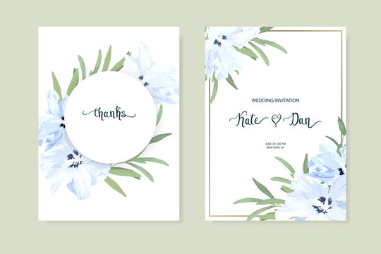 Floral set with hibiscus and eucalyptus. Wedding Invitation, save the date, rsvp, invite card. Vector illustration. Celebration template. watercolor style