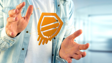 Businessman holding a Meltdown processor attack with network connection - 3d render