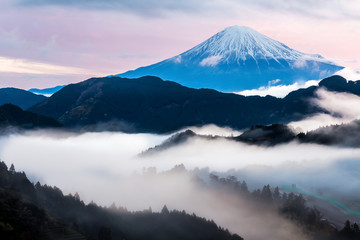 Mountain fuji with mist during dusk time,Japan - obrazy, fototapety, plakaty