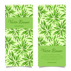 Vector vertical green leaves banner template