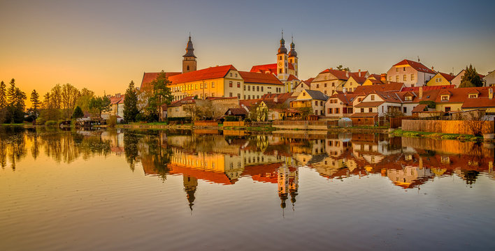 Evening panoramic view at the old city of Telc -  Moravia,Czech republic