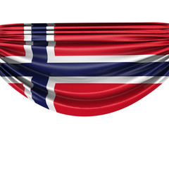 Norway national flag hanging fabric banner. 3D Rendering