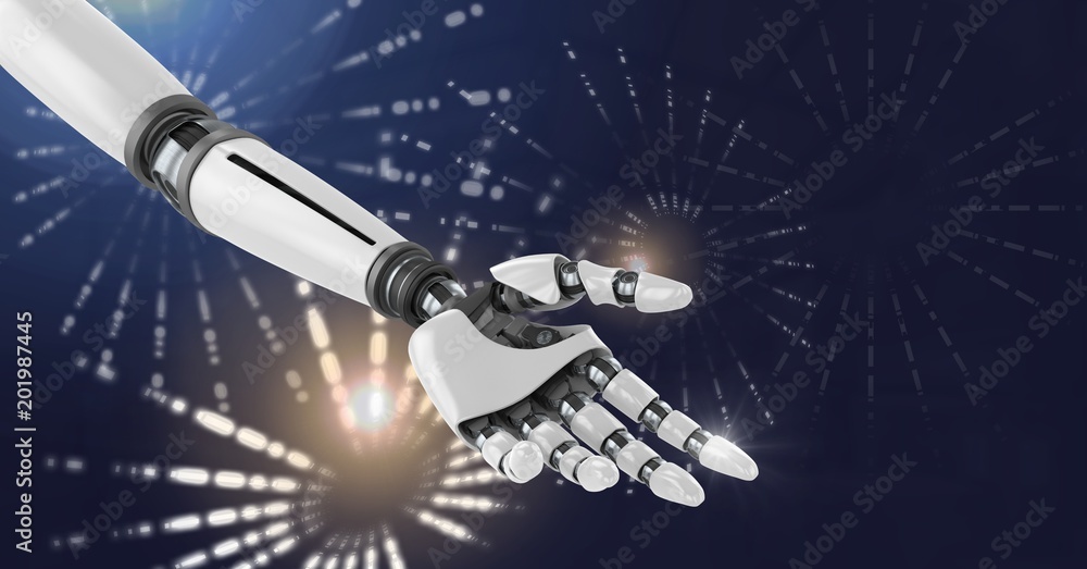 Aufkleber robot android hand with glowing firework circle shapes