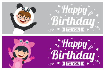 birthday banner with kids in animal costume