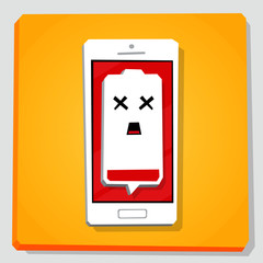 3d vector illustration of smartphone. Isometric flat design. Mobile phone window with notification about low energy level of battery. Risk of shutdown. Lack of accumulator power, need recharging.