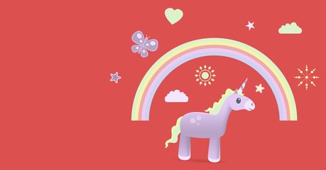 Unicorn under rainbow illustration and empty space © vectorfusionart