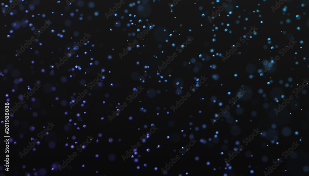 Poster Abstract 3d rendering of chaotic low poly particles. Flying polygonal spheres in empty space. Futuristic background with bokeh effect. Poster design.
