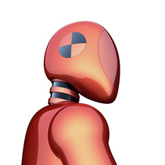 Orange robot futuristic cyborg bot android red character concept. 3d illustration isolated on white background