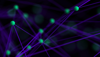 Abstract 3d rendering of network concept. Modern background. Futuristic shape with spheres and lines. Design for poster, cover, branding, banner, placard.