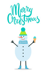 Merry Christmas Greeting Card Snowman Winter Hat