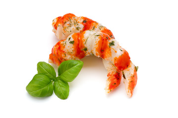 Cooked shrimps isolated on white background.
