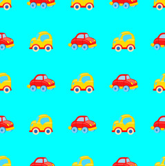 Yellow and Red Toy Cars Seamless Pattern
