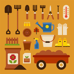 farming object tools icon vector flat design illustration set