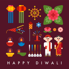 India festival character and object vector flat design illustration set 