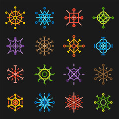 Fireworks geometric pattern vector flat design illustration set 