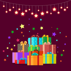 Fototapeta premium Christmas Gifts Festive Boxes Vector Illustration