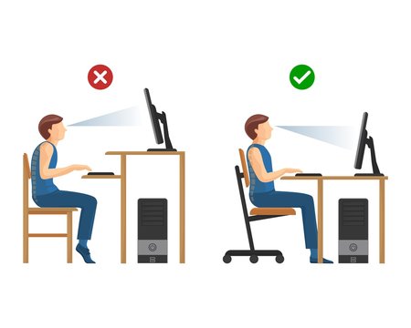 Right position for work at computer instructions set