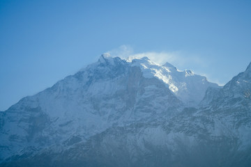 beautiful view of the landscape of the Himalayan mountains. Snow-covered mountain peaks. trekking concept in the mountains