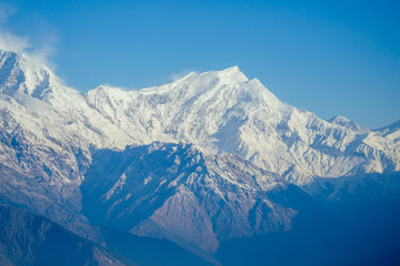 beautiful view of the landscape of the Himalayan mountains. Snow-covered mountain peaks. trekking concept in the mountains