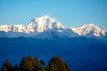 beautiful view of the landscape of the Himalayan mountains. Snow-covered mountain peaks. trekking concept in the mountains