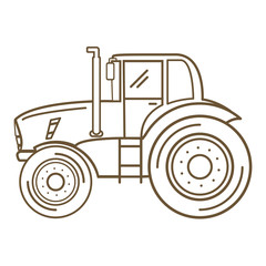 Tractor farm .Heavy agricultural vehicles machinery for field work of harvesting.Cartoon vector fla line art design.Farm transport.Side view and front view