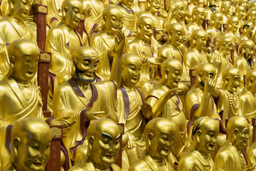 many Buddhist God statues in the ancient longhua temple. China, Shanghai