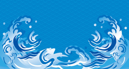 ウェイブ 手書き センター 背景 長 紺