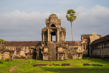 Front view of the northern library of Angkor Wat in Siem Reap, Cambodia. Unusaully, the library...