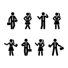 Stick figure office workers set. Vector illustration of business people on white