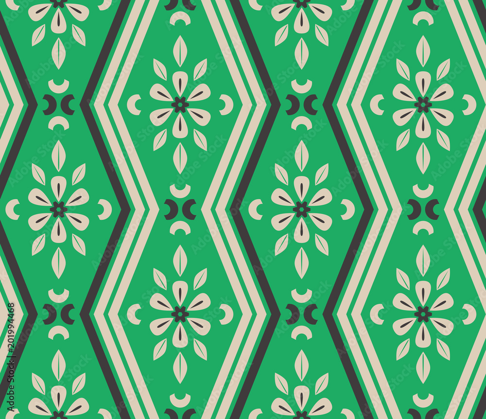 Aufkleber seamless pattern with zigzag lines and floral elements