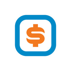 Orange Dollar Money Symbol Combined With Blue Square, Vector Illustration Design