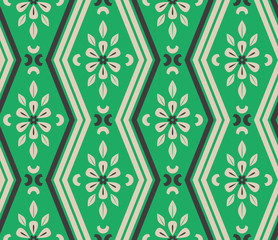 seamless pattern with zigzag lines and floral elements