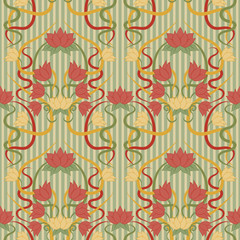 Seamless floral wallpaper in art nouveau style, vector illustration