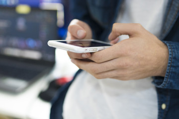 closeup of hands with mobile phone