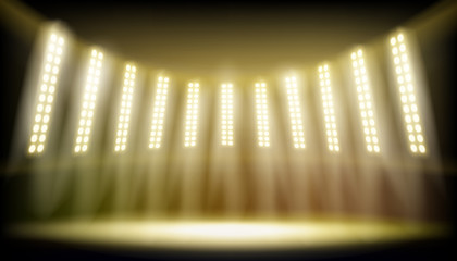 Illuminated stage on the stadium. Vector illustration.