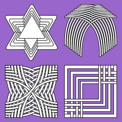 3d logotype with spatial effect, set of elegant simple geometric shapes, four unique elements