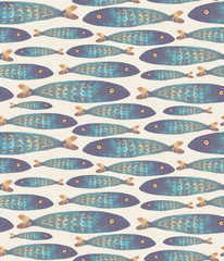 Seamless pattern with hand painted green fishes. Colorful watercolor background for fabric, wallpapers, gift wrapping paper, scrapbooking.