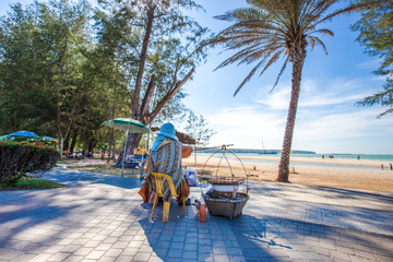 Fototapeta premium SONGKHLA, THAILAND - MARCH 21,2018 : A Public waterfront pavilion which is a popular tourist destination near the mermaid at Samila beach, Songkhla Province, Thailand