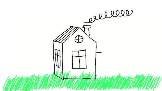 Looped animation of digital hand drawn houses on white background. Concept of real estate. Doodle animated sketch.
