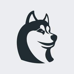 Icono plano cabeza de husky en fondo gris