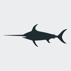 Icono plano silueta pez espada en fondo gris