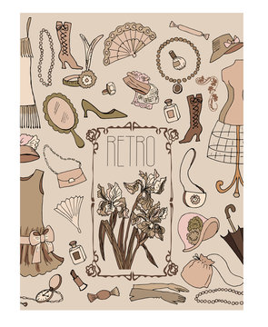 Background of vintage fashion accessories. Vector illustration.