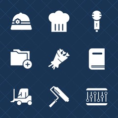 Premium set with fill icons. Such as food, roll, singer, flower, roller, song, tool, cook, delivery, file, kitchen, entertainment, book, cargo, truck, library, studio, office, karaoke, floral, sound