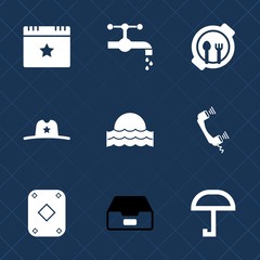 Premium set with fill icons. Such as sunrise, telephone, game, metal, weather, sun, success, plate, food, play, west, child, document, folder, light, kid, file, sink, table, wash, water, data, nature