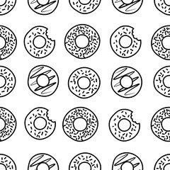 Seamless donut icons pattern on white background