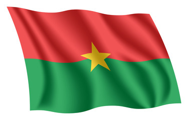 Burkina Faso flag. Isolated national flag of Burkina Faso. Waving flag of Burkina Faso. Fluttering textile flag.