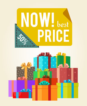 Now Best Price Push Buttons Promo Label on Banner