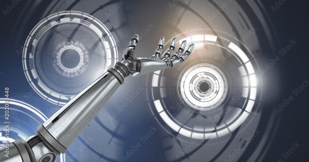 Aufkleber robotic android hand and glowing circle technology interface