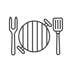 Barbecue grill with fork and spatula linear icon